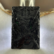 Type A Opaque to Partial Translucent Black Omphacite Jadeite Guan Gong with Dragon Pendant 26.12g 57.7 by 38.8 by 7.8mm - Huangs Jadeite and Jewelry Pte Ltd
