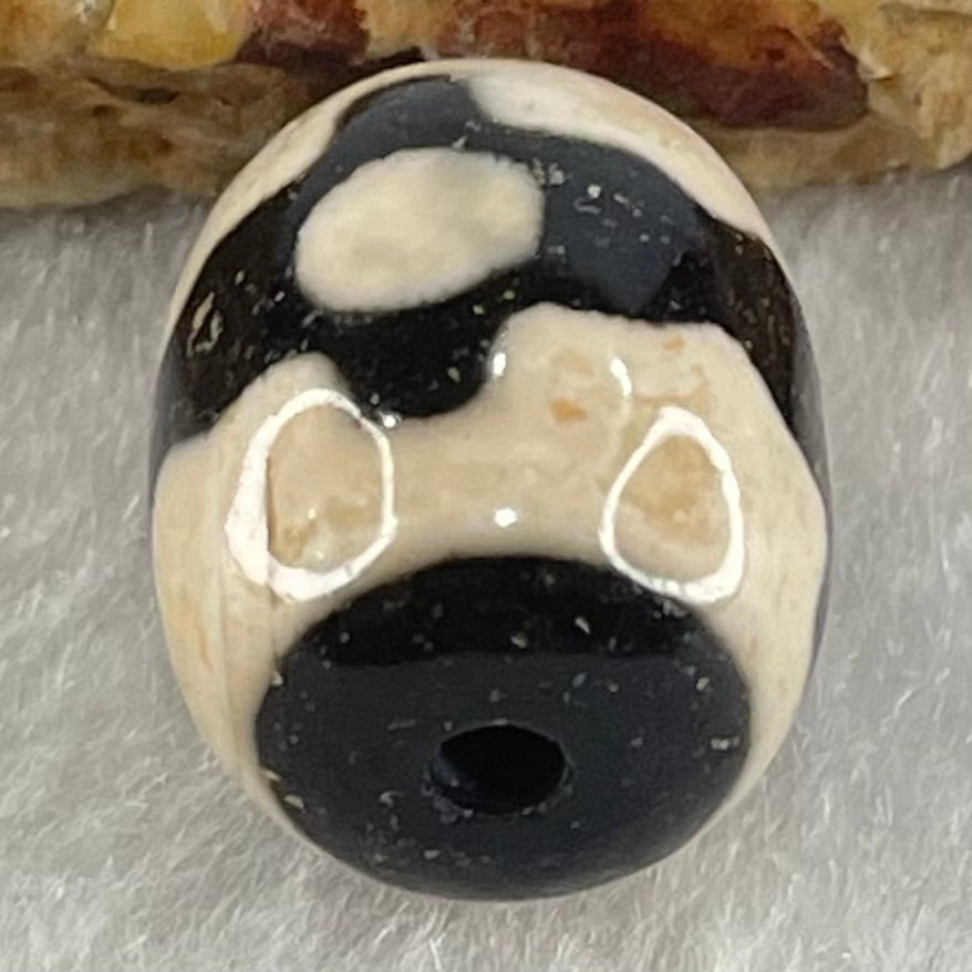 Natural Powerful Tibetan Old Oily Dark Brown With White Agate 3 Eyes Dzi Bead Heavenly Master (Tian Zhu) 三眼天诛 4.84g 17.5 by 13.2mm - Huangs Jadeite and Jewelry Pte Ltd