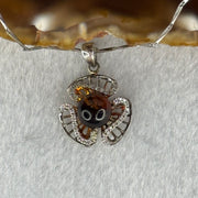 Natural Amber with Cubic Zirconia in S925 Sliver Pendent Necklace 4.04g 7.8mm - Huangs Jadeite and Jewelry Pte Ltd