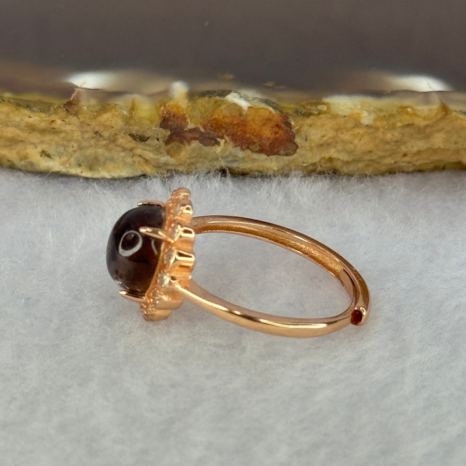 Good Grade Natural Auralite 23 in S925 Silver Rose Gold Color Ring (Adjustable Ring) 1.98g 8.3 by 4.5mm - Huangs Jadeite and Jewelry Pte Ltd