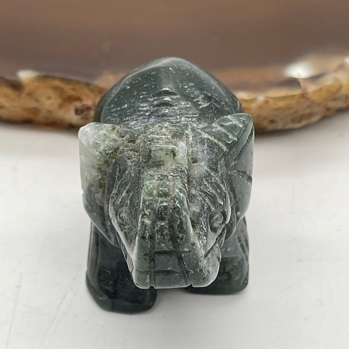 Natural Drak Green Serpentine Elephant Mini Display | (32.73g  | 39.8 x 22.8 x 28.6mm | Heart & Root Chakra Synergy, "Ji Xiang" Wealth Anchor, Regenerative Energy & Mindful Feng Shui Catalyst)