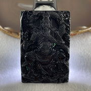 Type A Opaque to Partial Translucent Black Omphacite Jadeite Guan Gong with Dragon Pendant 33.76g 61.3 by 41.6 by 7.2mm - Huangs Jadeite and Jewelry Pte Ltd
