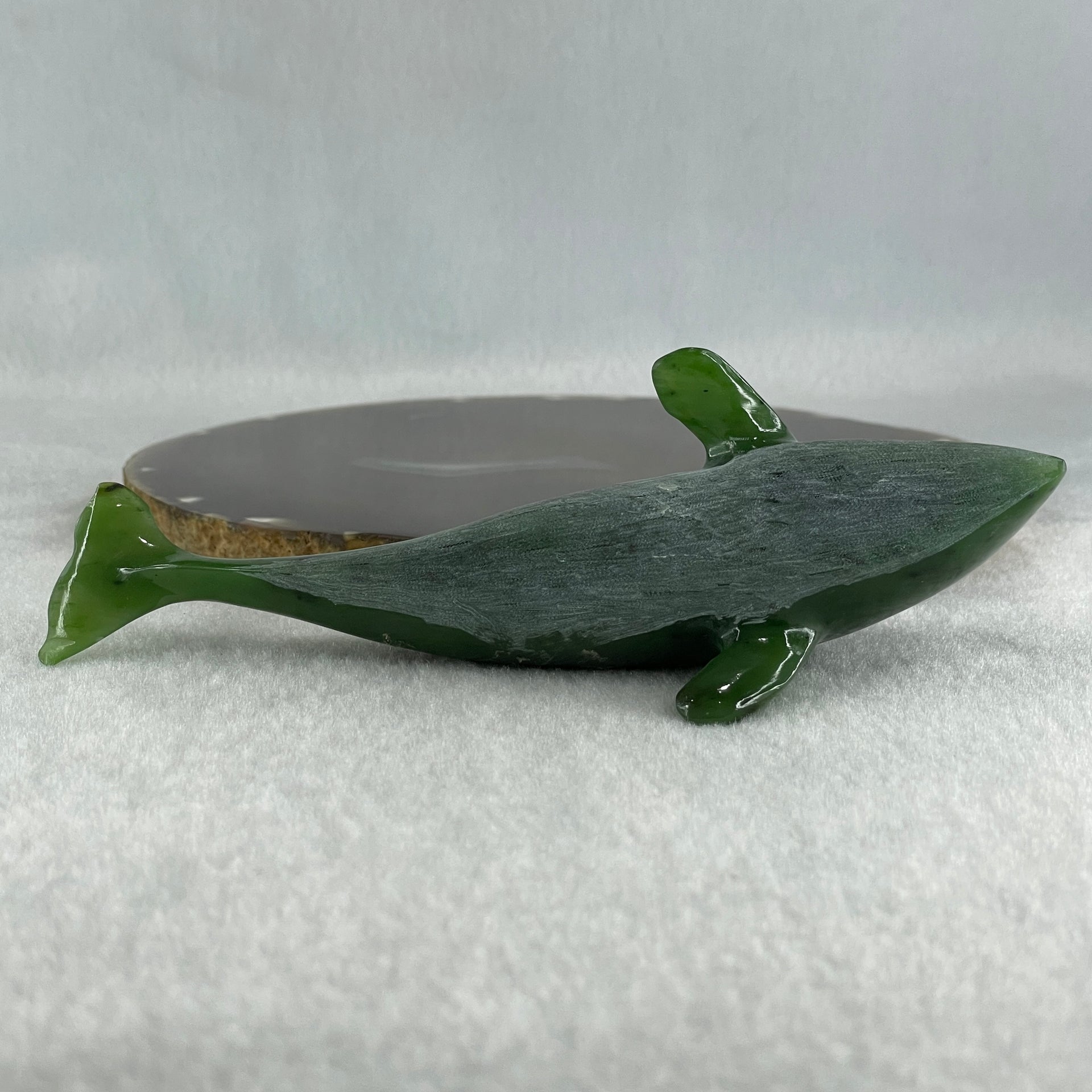 Natural Dark Green Serpentine Killer Whale Display 148.0g 143.5 by 55.0 by 48.5mm - Huangs Jadeite and Jewelry Pte Ltd