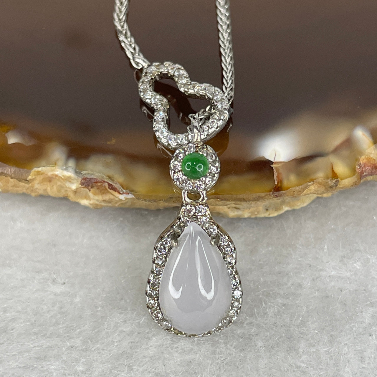 Natural Type A Semi-Icy Light Lavender Jadeite Teardrop Necklace | S925 Sterling Silver Adjustable 40-44cm (3.93g 11.6x7.0x3.0mm)