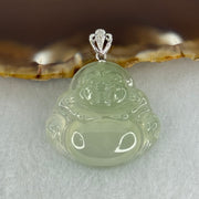 18K 750 White Gold Type A Icy Light Green Jadeite Milo Buddha with Diamonds Pendant 6.71g 26.6 by 28.0 by 6.0mm - Huangs Jadeite and Jewelry Pte Ltd