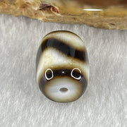 Natural Powerful Tibetan Old Oily Dark Brown with White Agate Tiger Tooth Daluo Dzi Bead Heavenly Master (Tian Zhu) 2.84g 13.7 by 10.9mm - Huangs Jadeite and Jewelry Pte Ltd