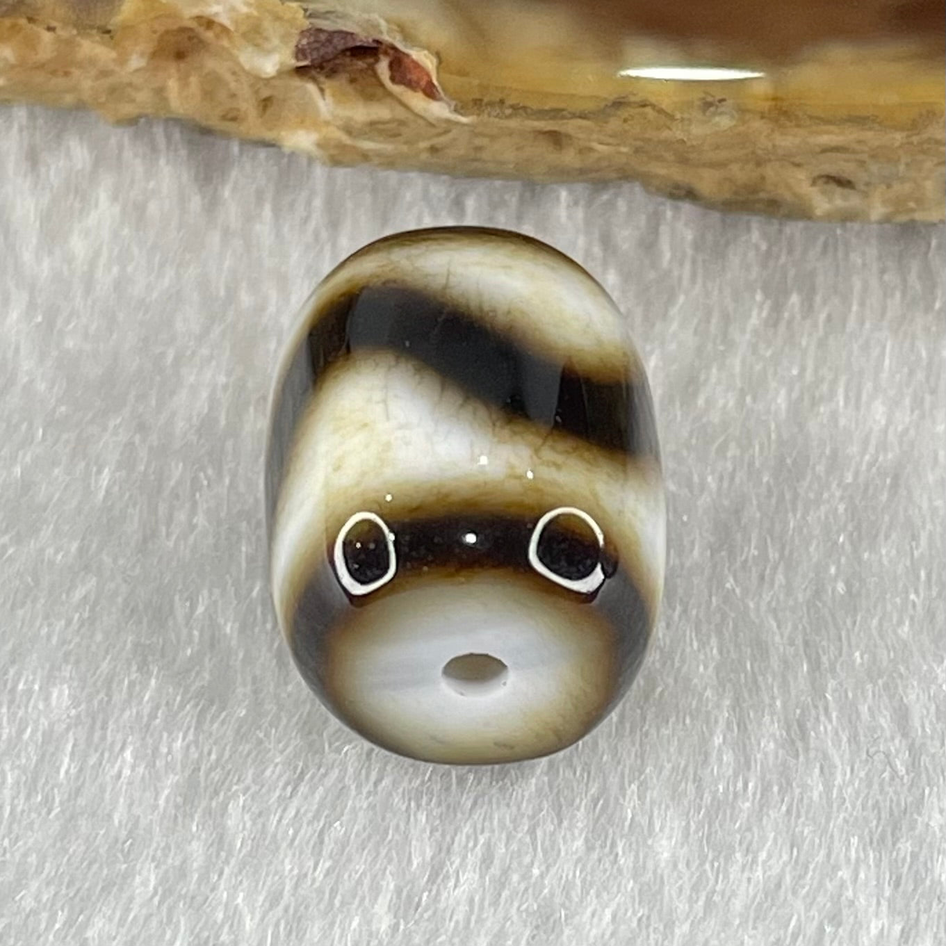 Natural Powerful Tibetan Old Oily Dark Brown with White Agate Tiger Tooth Daluo Dzi Bead Heavenly Master (Tian Zhu) 2.84g 13.7 by 10.9mm - Huangs Jadeite and Jewelry Pte Ltd