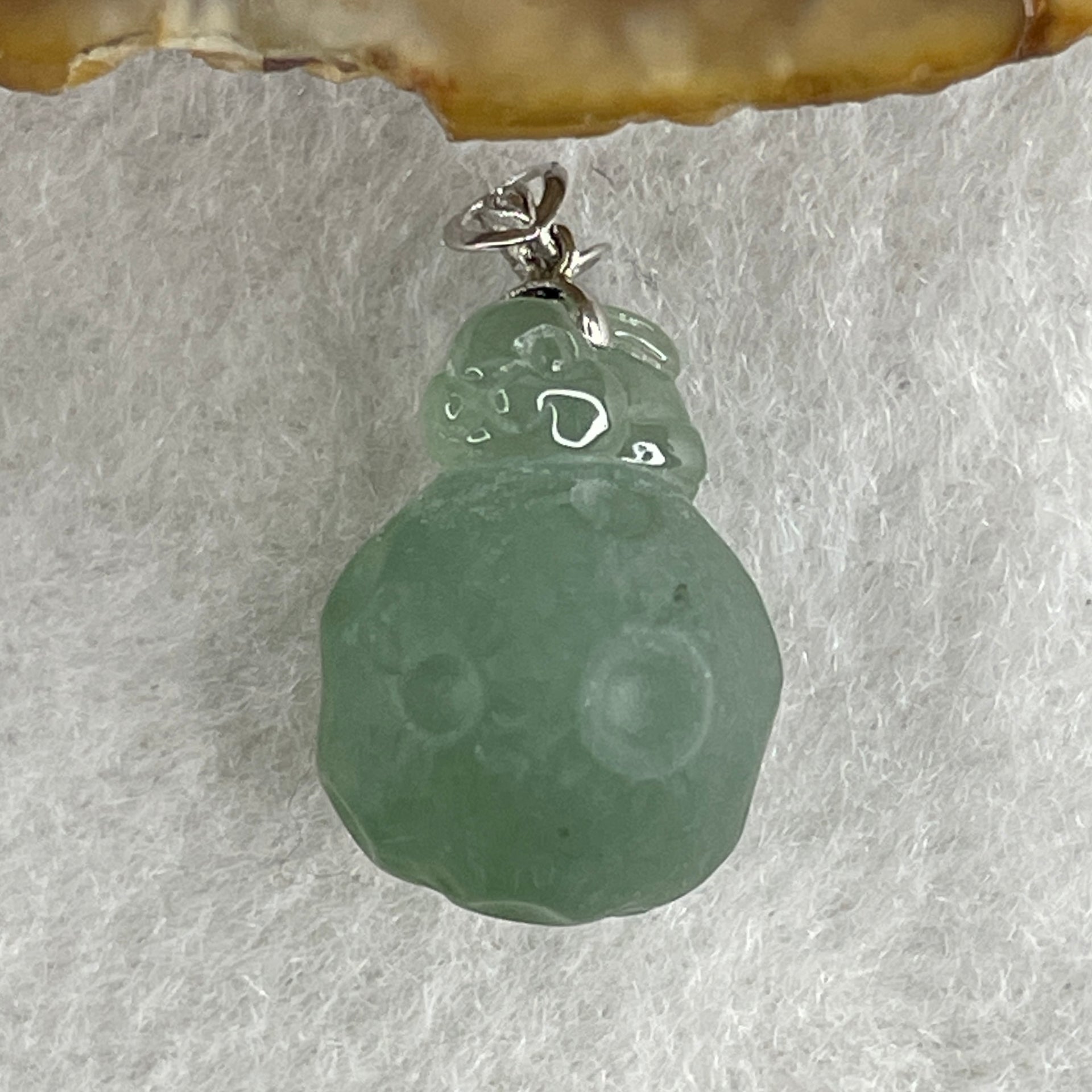 Natural Type A Semi Icy Green Jadeite Rabbit on Moon Pendant in 18K White Gold 3.83g 16.7 by 12.0mm - Huangs Jadeite and Jewelry Pte Ltd