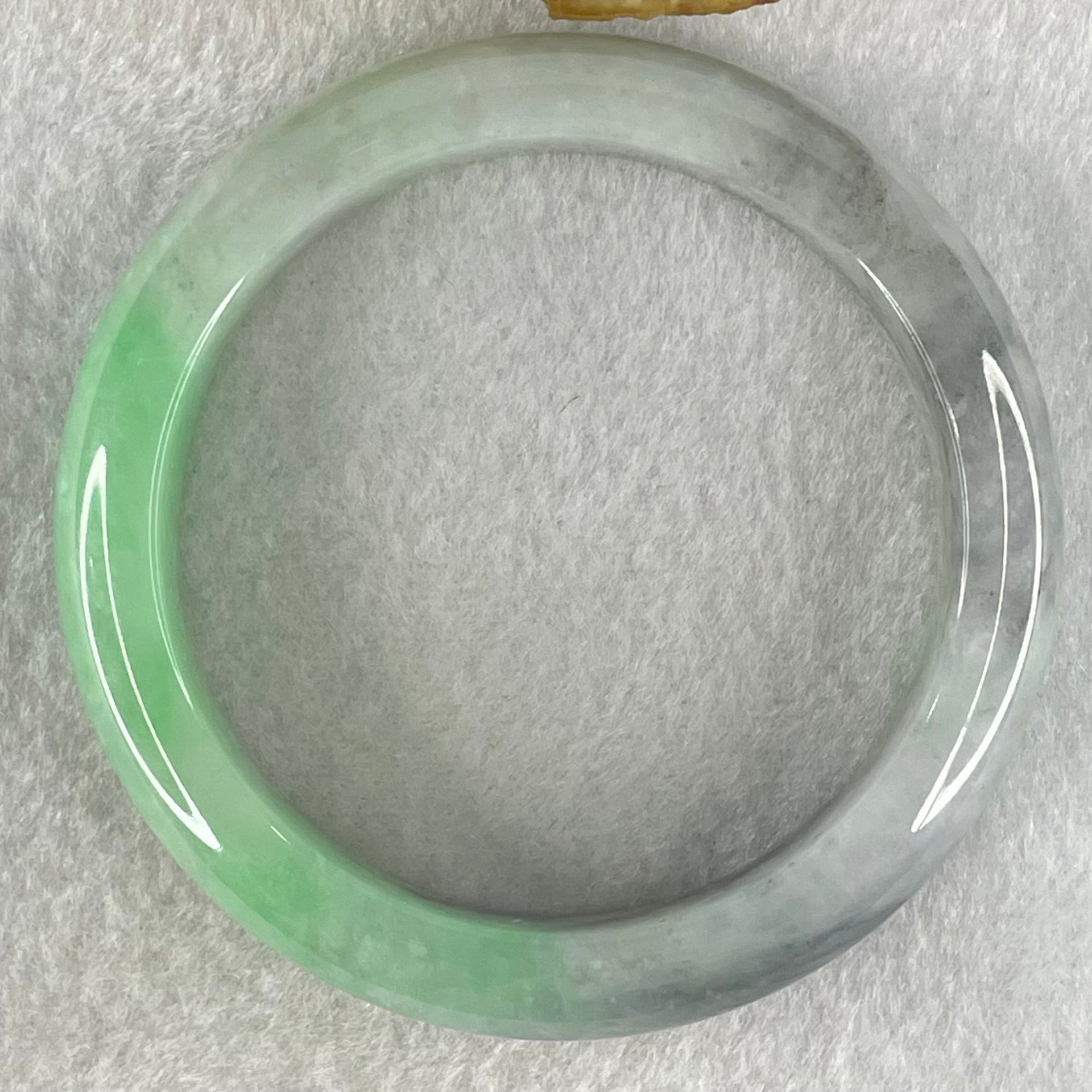 Type A Bright Green with Wuji Grey Black Patches Jadeite Bangle 58.90g Internal Diameter 54.7mm 13.3 by 8.5mm (Fine Internal Lines) - Huangs Jadeite and Jewelry Pte Ltd