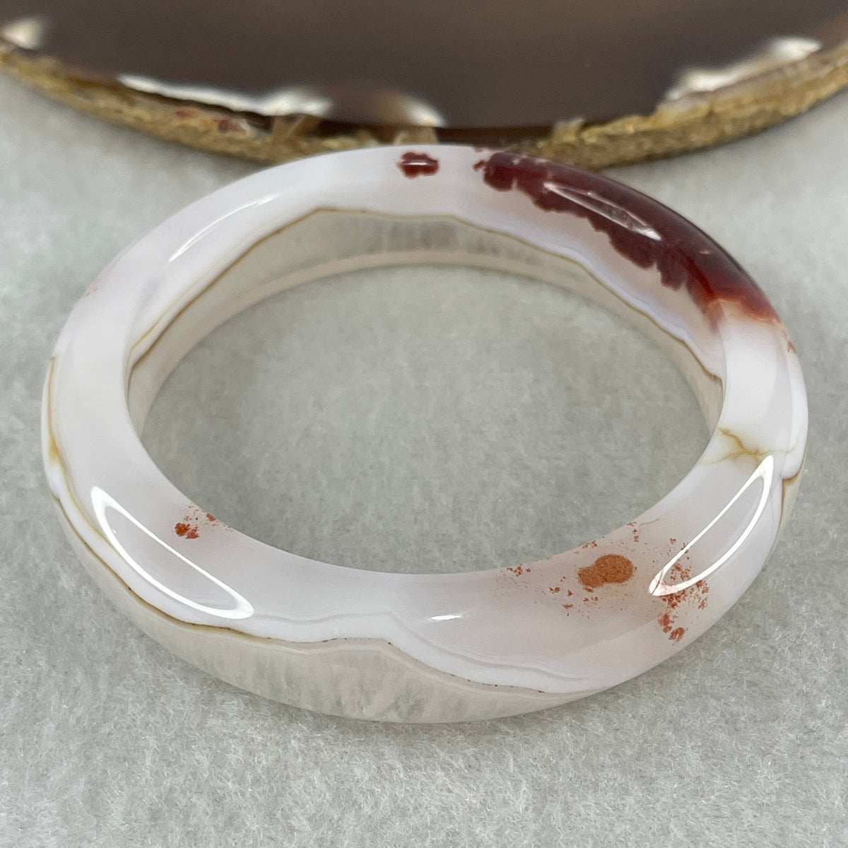 Natural White with Red Flower Agate Bangle 50.12g Inner Diameter 56.0mm 14.0 by 9.0mm - Huangs Jadeite and Jewelry Pte Ltd