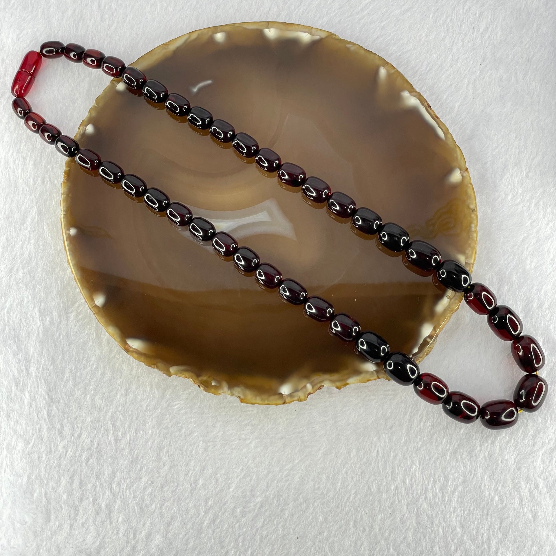 Natural Blood Red Amber Beads Bracelet 天然血珀手链 27.99g 48cm 7.3-11.5mm 43 Beads - Huangs Jadeite and Jewelry Pte Ltd