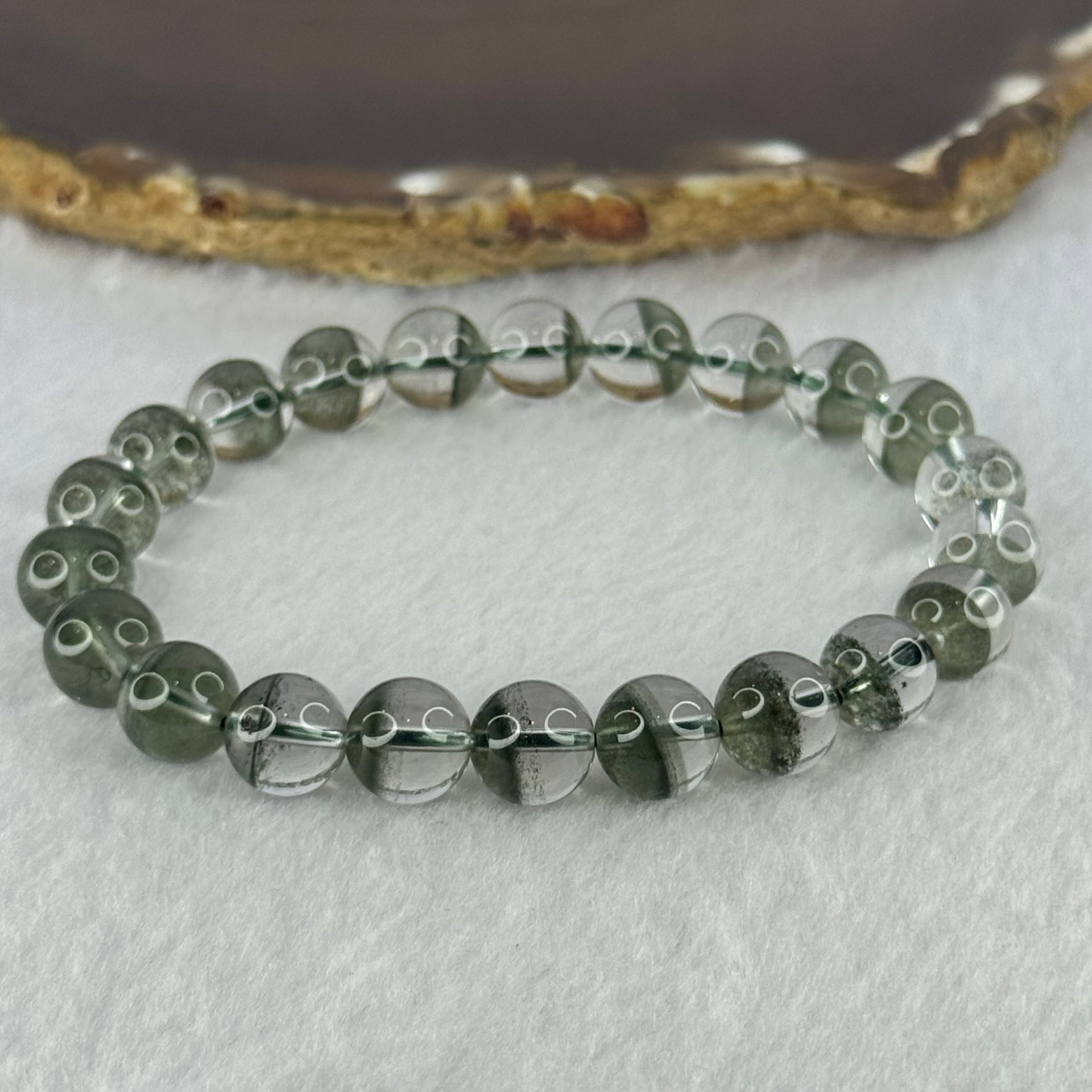 Very Good Grade Natural Green Phantom Quartz Beads Bracelet 23.28g 17cm 9.4mm 22 Beads - Huangs Jadeite and Jewelry Pte Ltd