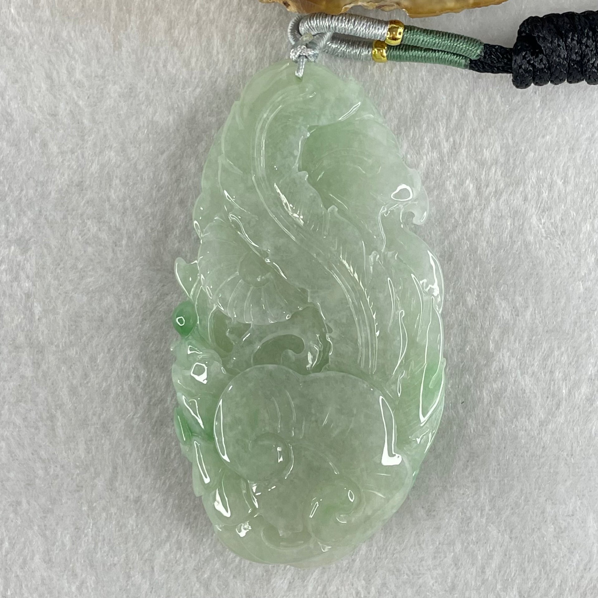 Type A Light Green Lavender with Green Piao Hua Jadeite Double Side Phoenix Pendant 66.18g 72.8 by 39.2 by 13.8mm - Huangs Jadeite and Jewelry Pte Ltd