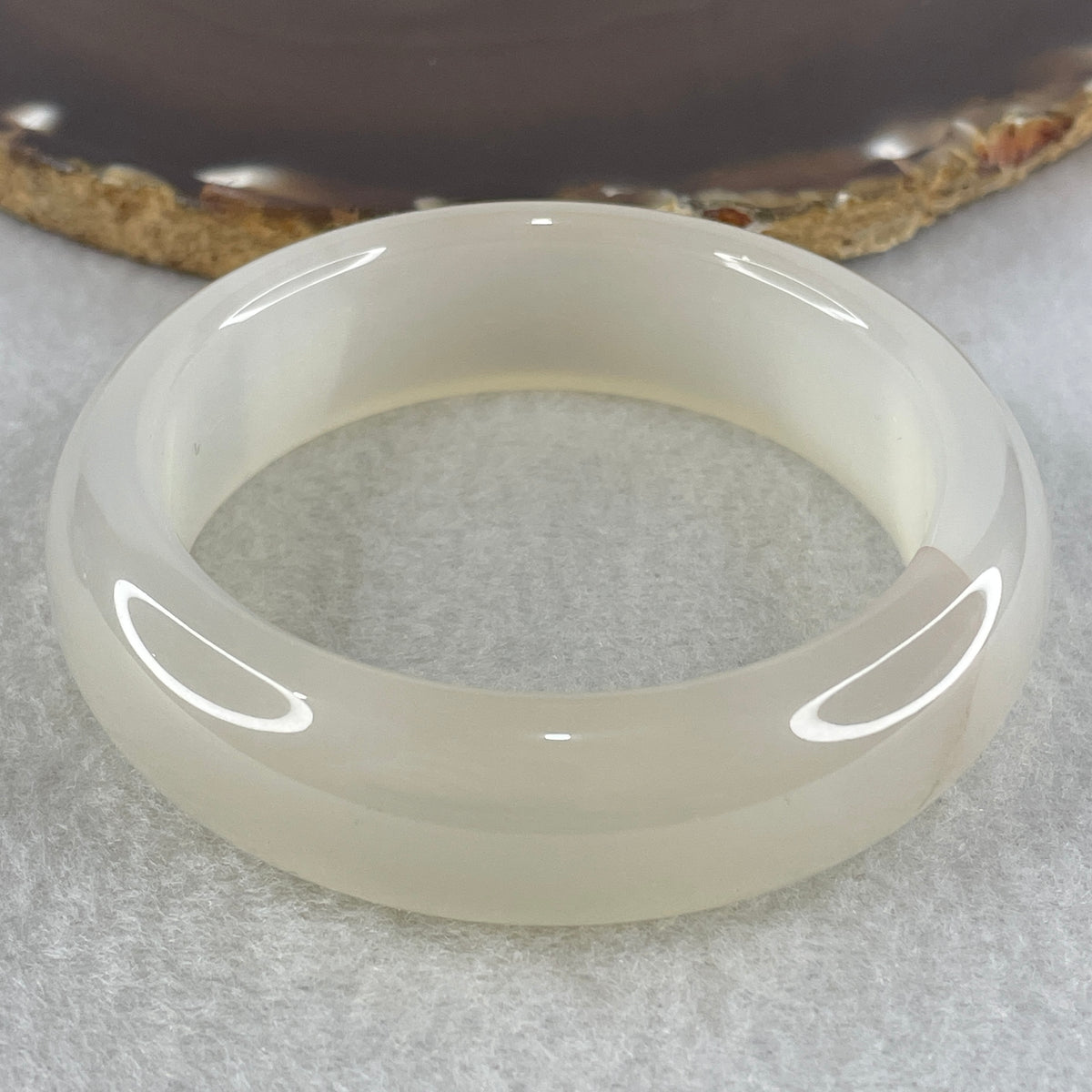 Natural White Agate Bangle | (64.79g | 54.8mm ID | 17.5 x 9.4mm | Close to Perfect | Auric Purification & Sovereign Serenity Anchor, Feng Shui Peace & Executive Wide Statement Bangle) - Huangs Jadeite and Jewelry Pte Ltd
