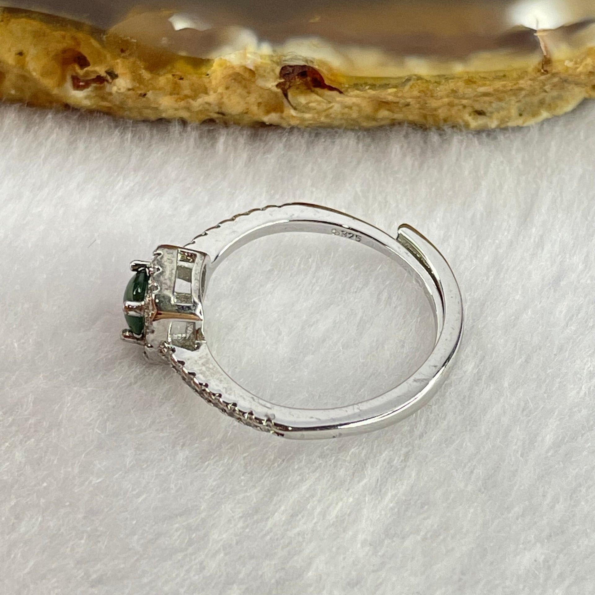 Natural Icy Jadeite with Crystals In S925 Sliver Ring (Adjustable Size) 2.22g 4.6 by 3.0mm - Huangs Jadeite and Jewelry Pte Ltd