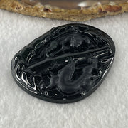 Type A Opaque to Partial Translucent Black Omphacite Jadeite Pixiu Pair with Bamboo Pendant 24.47g 53.7 by 43.2 by 8.4mm - Huangs Jadeite and Jewelry Pte Ltd