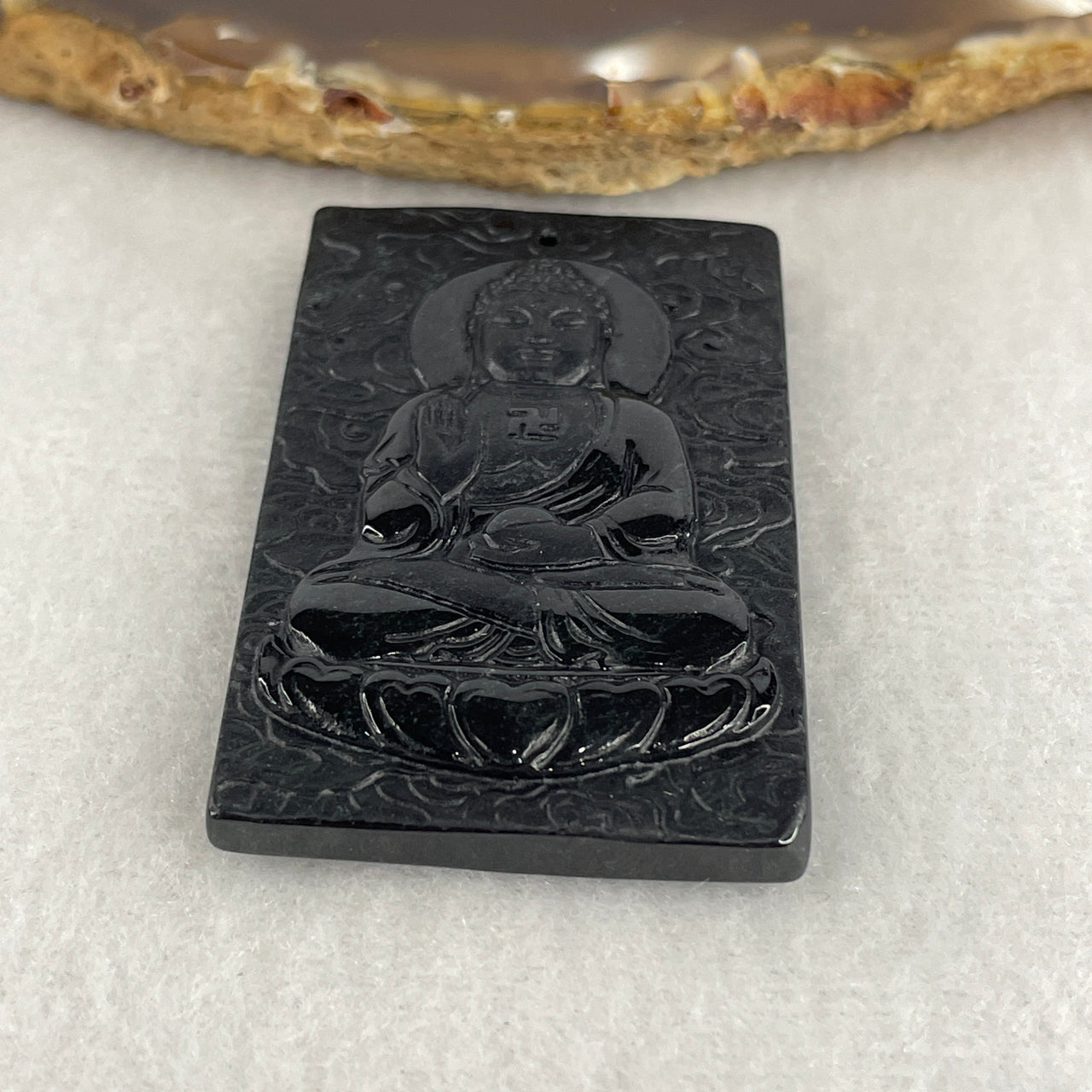 Certified Type A Opaque Black Omphacite Jadeite Amitabha Buddha & Jade Emperor Pendant | Infinite Light & Celestial Authority Talisman (29.61g | 51.8 x 32.0 x 7.6mm)