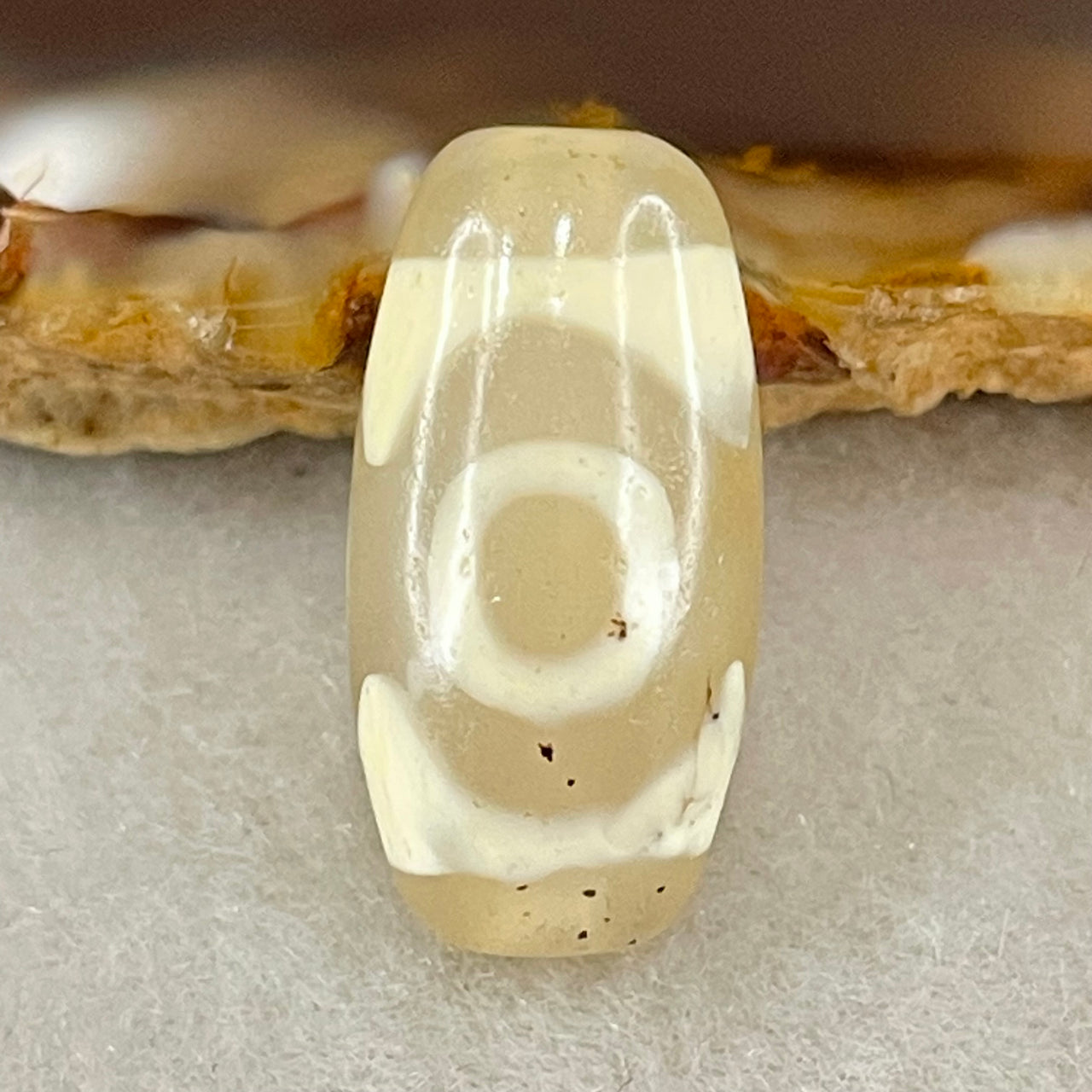 Natural Powerful Tibetan Old Oily Agate 3 Eyes Dzi Bead Heavenly Master (Tian Zhu) 三眼天诛 2.96g 20.2 by 10.0mm - Huangs Jadeite and Jewelry Pte Ltd