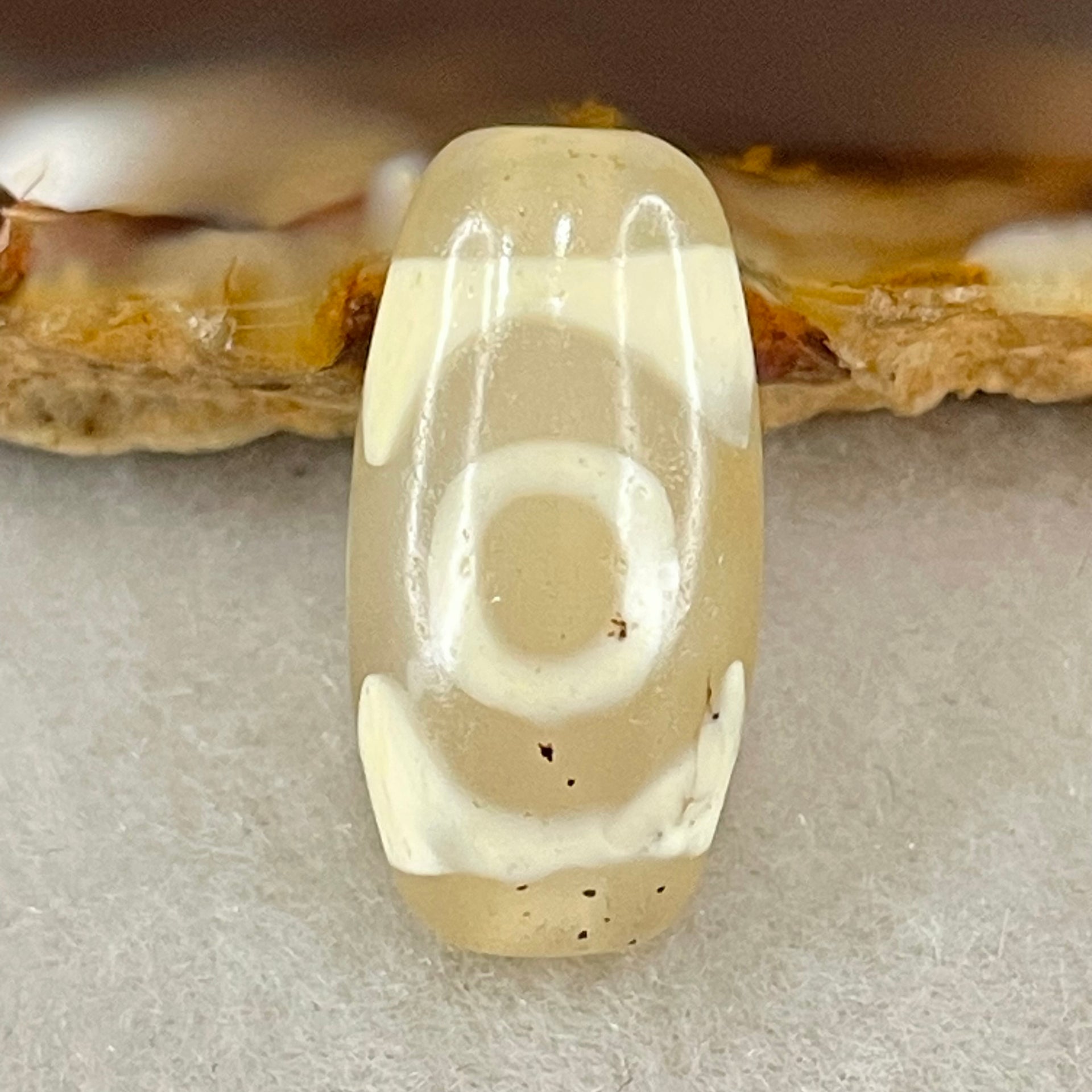 Natural Powerful Tibetan Old Oily Agate 3 Eyes Dzi Bead Heavenly Master (Tian Zhu) 三眼天诛 2.96g 20.2 by 10.0mm - Huangs Jadeite and Jewelry Pte Ltd