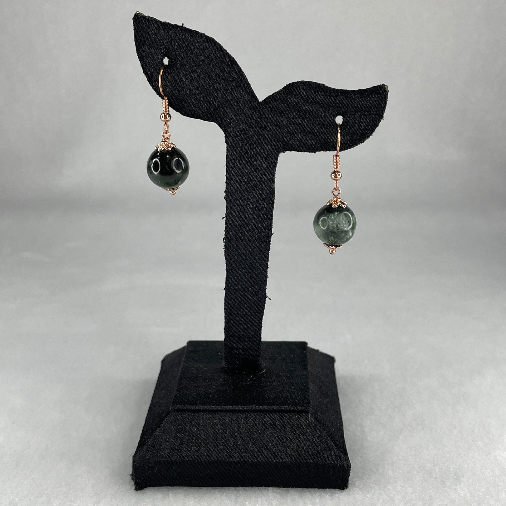 Natural Green Seraphinite Bead Earring 5.81g 12.0mm - Huangs Jadeite and Jewelry Pte Ltd