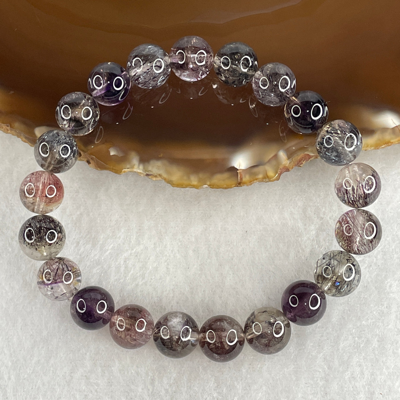 Certified Very Good Grade Natural Fully Transparent Black Super 7 Crystal Bead Bracelet | 9.4mm Black Super 7  (22.43g | 15.5cm Wrist Sizing | 21 Beads)