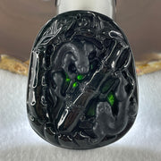 Type A Opaque to Partial Translucent Black Omphacite Jadeite Pixiu Pair with Bamboo Pendant 24.47g 53.7 by 43.2 by 8.4mm - Huangs Jadeite and Jewelry Pte Ltd