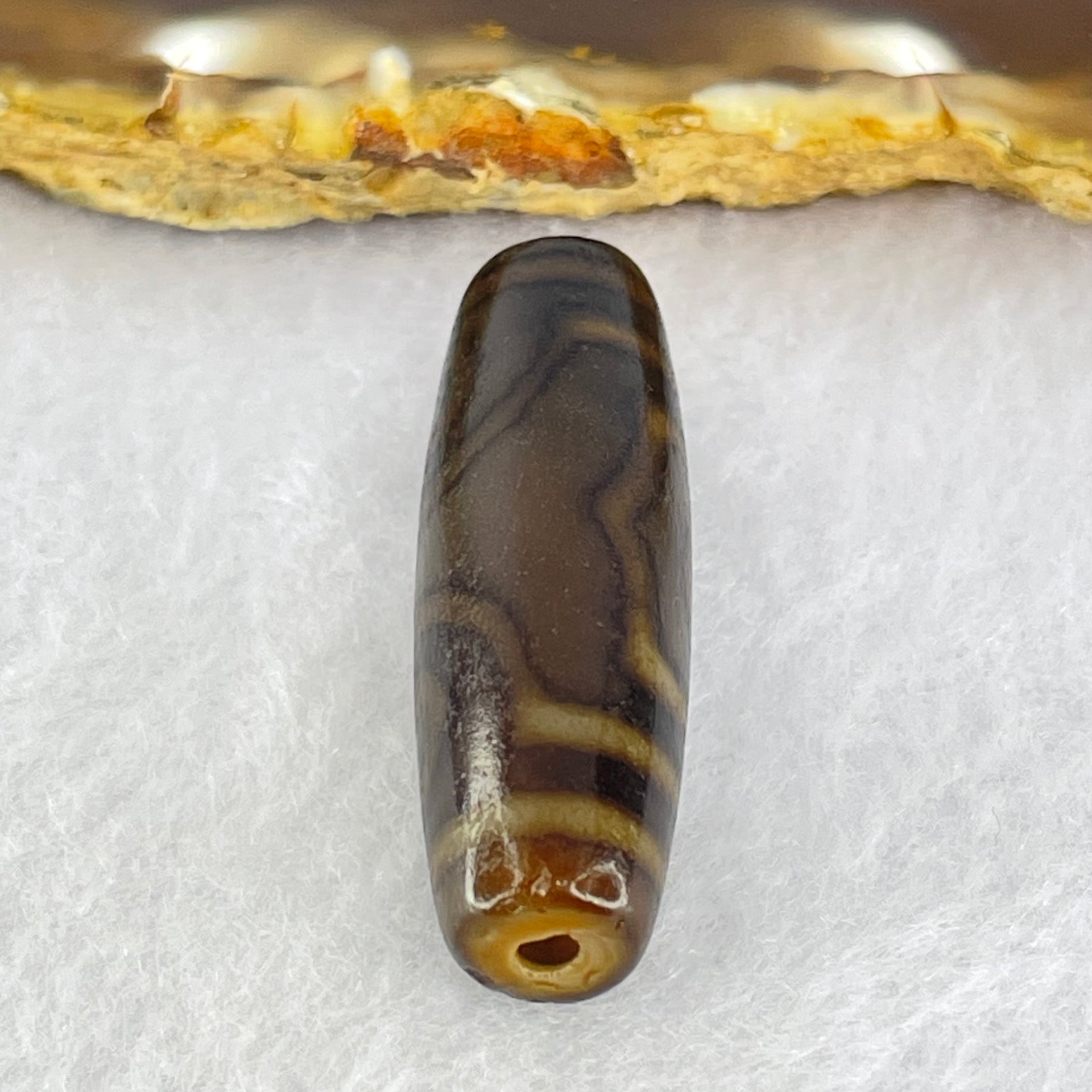 Natural Powerful Tibetan Old Oily Agate 3 Eyes Dzi Bead Heavenly Master (Tian Zhu) 三眼天诛 8.27g 38.3 by 11.8mm - Huangs Jadeite and Jewelry Pte Ltd