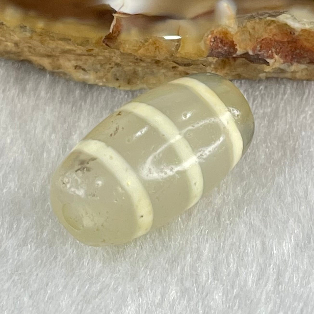 Natural Powerful Tibetan Old Oily Agate 3-Lines Dzi Bead Heavenly Master (Tian Zhu) 三行天诛 3.26g 19.5 by 10.6mm - Huangs Jadeite and Jewelry Pte Ltd