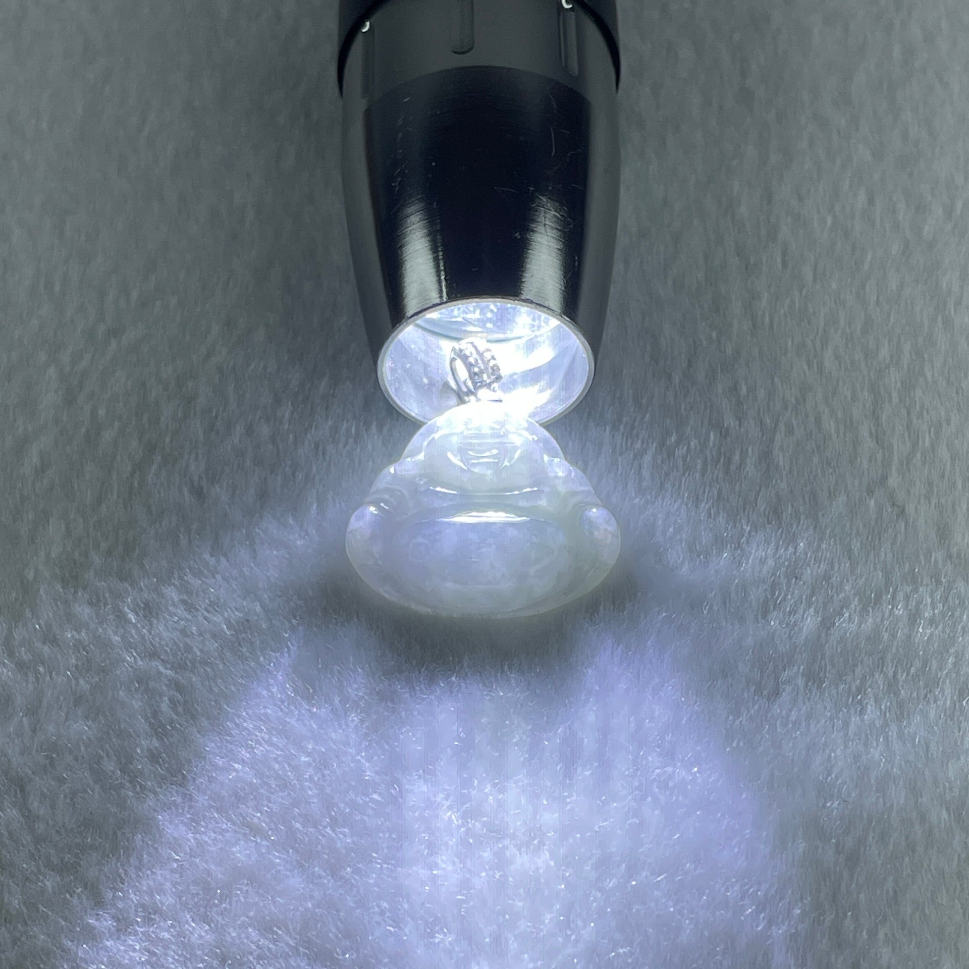 Natural Type A Light Lavender Jadeite Milo Buddha in S925 Silver and Cubic Zirconia Clasp Pendant 4.57g 20.4 by 24.8 by 6.0mm - Huangs Jadeite and Jewelry Pte Ltd