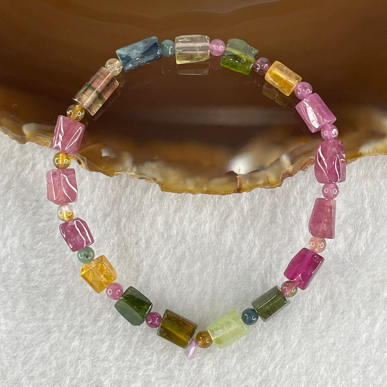 Good Grade Natural Rainbow Tourmaline Irregular Beads Bracelet 7.08g 15cm 5.5mm 17 Pieces