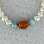Natural Pearl with Larimar Bracelet 20.19g 8.8mm 20 Beads - Huangs Jadeite and Jewelry Pte Ltd