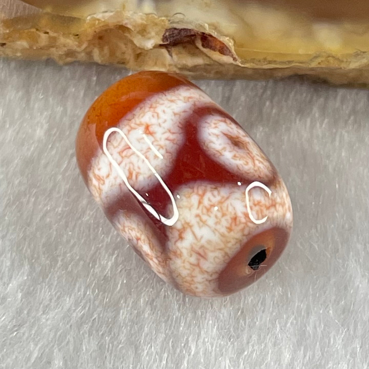 Natural Powerful Tibetan Old Oily Agate 3 Eyes Dzi Bead Heavenly Master (Tian Zhu) 三眼天诛 2.37g 14.6 by 10.1mm - Huangs Jadeite and Jewelry Pte Ltd