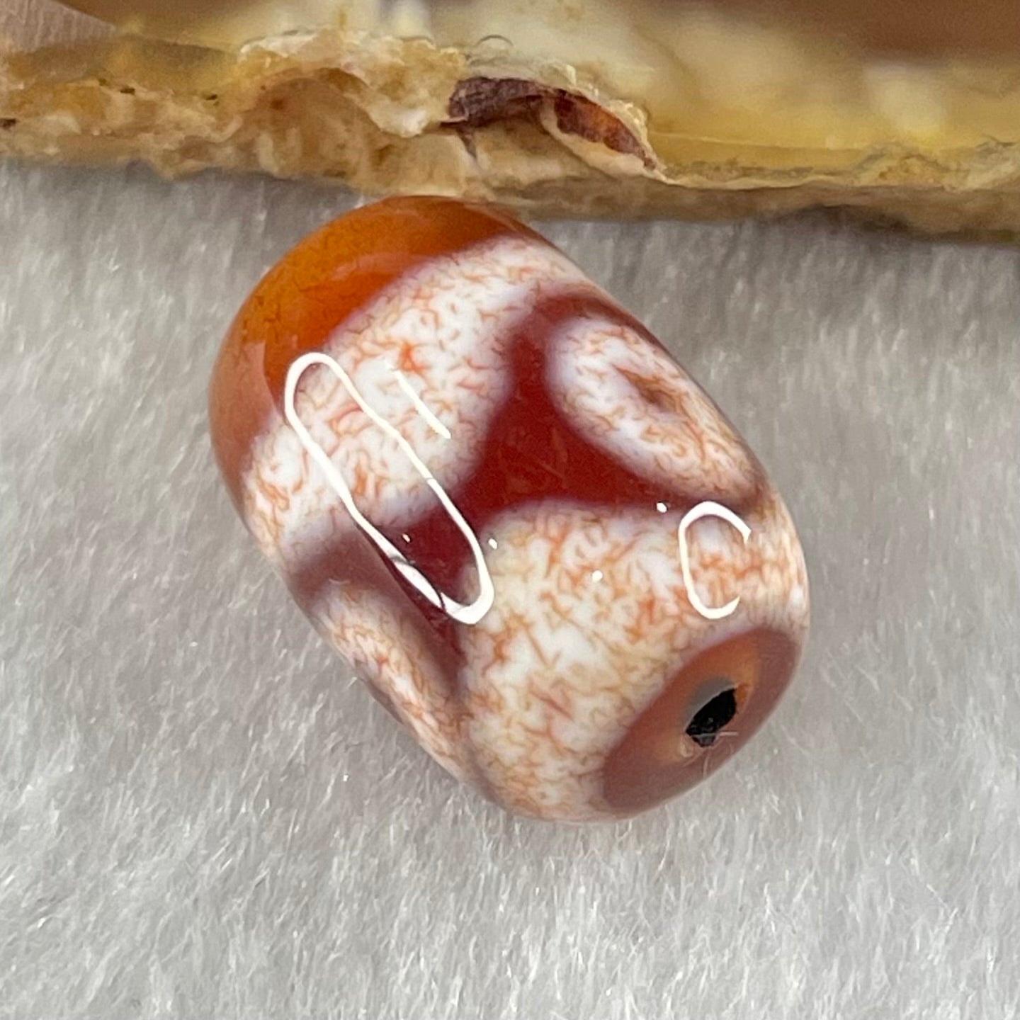 Natural Powerful Tibetan Old Oily Agate 3 Eyes Dzi Bead Heavenly Master (Tian Zhu) 三眼天诛 2.37g 14.6 by 10.1mm - Huangs Jadeite and Jewelry Pte Ltd