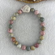 Natural Alashan Agate Pastels Pink Beads with Rabbit Charm Bracelet 17.28g 16cm 7.8mm 23Beads - Huangs Jadeite and Jewelry Pte Ltd