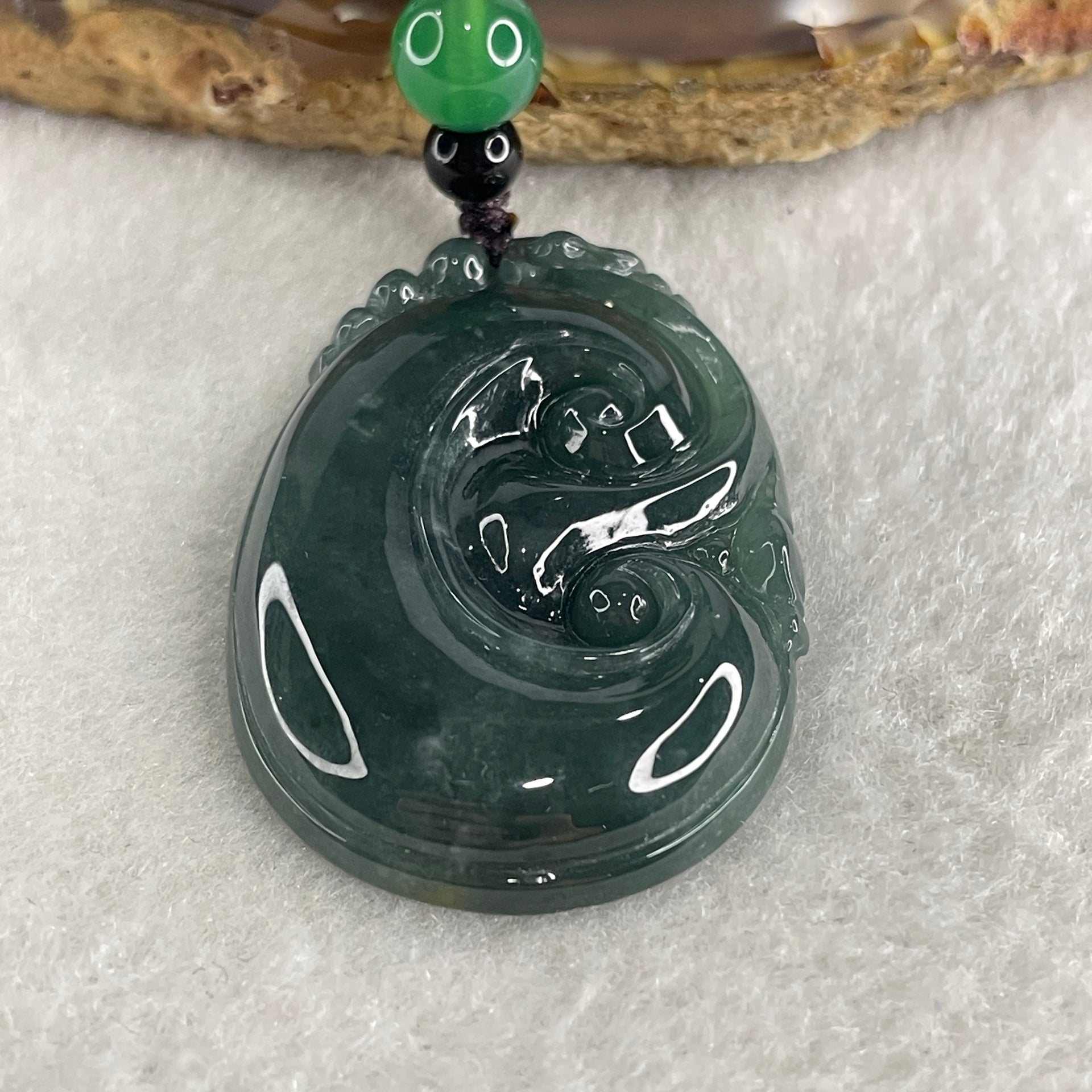 Natural Type A Blueish Green Jadeite Dragon Head on Ruyi Pendant 17.96g 43.5 by 29.4 by 6.5mm - Huangs Jadeite and Jewelry Pte Ltd