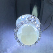 Type A Faint Lavender Green Milo Buddha with Crystals in S925 Sliver Pendant and Necklace 7.52g 16.3 by 16.3 by 11.3mm - Huangs Jadeite and Jewelry Pte Ltd