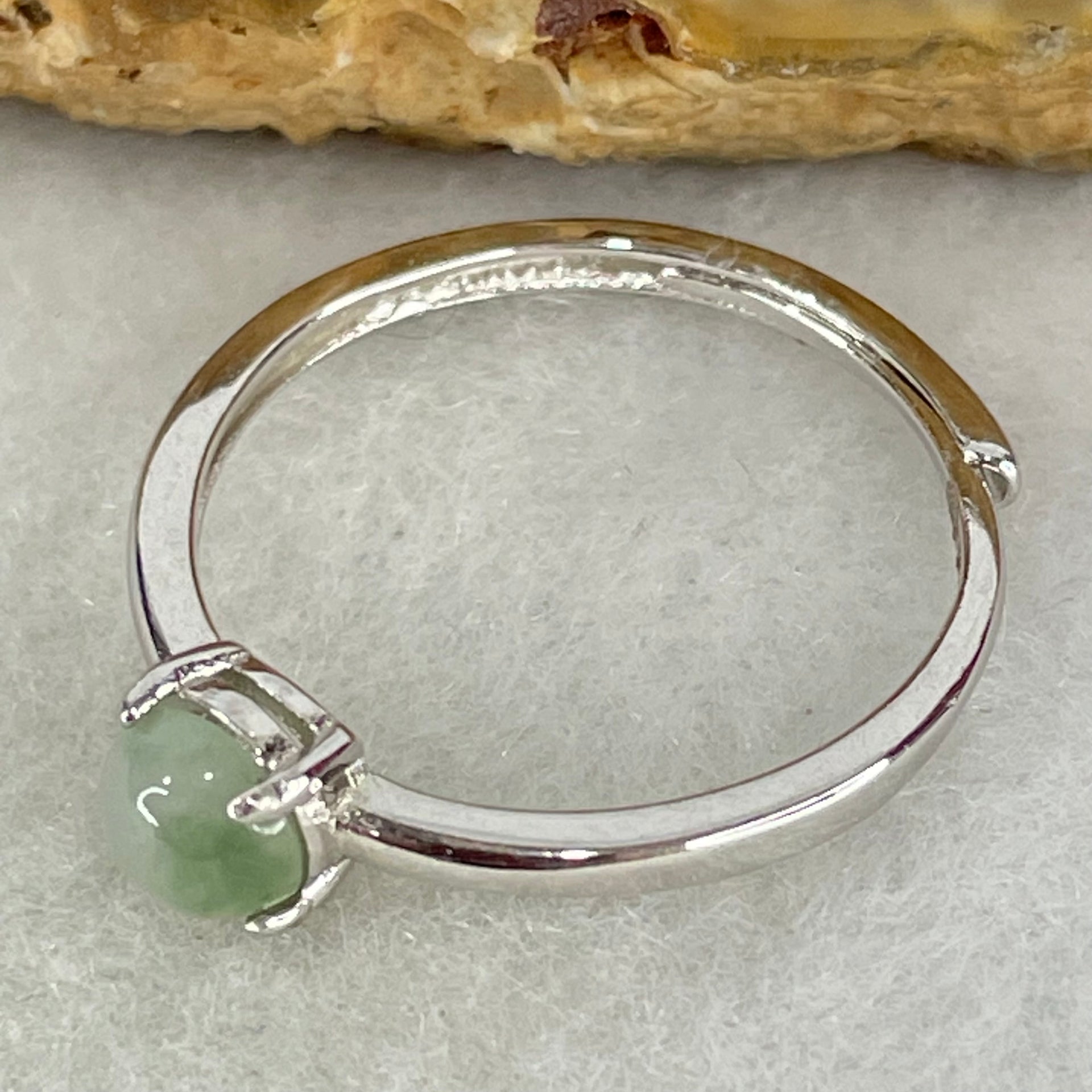 Type A Semi Icy Lavender with Green Cabochon Jadeite in S925 Sliver Ring (Adjustable Size) 1.20g 5.1 by 3.5mm - Huangs Jadeite and Jewelry Pte Ltd
