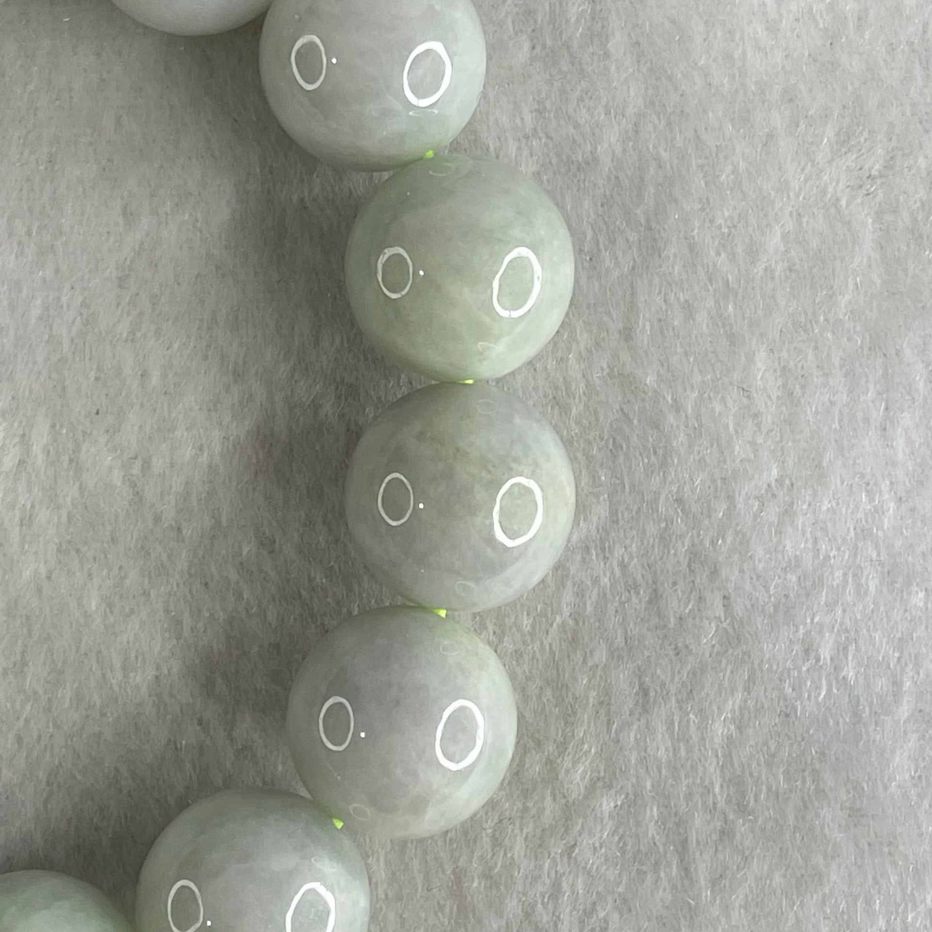 Type A Light Green Light Lavender Jadeite Beads Bracelet 79.34g 16cm 14.9mm 14 Beads (Some Internal Lines) - Huangs Jadeite and Jewelry Pte Ltd