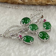 Type A Icy Green Cabouchons with Diamonds in 18K White Gold Necklace 3.48g each about 4.9 by 3.9 by 2.8mm 5 pieces - Huangs Jadeite and Jewelry Pte Ltd