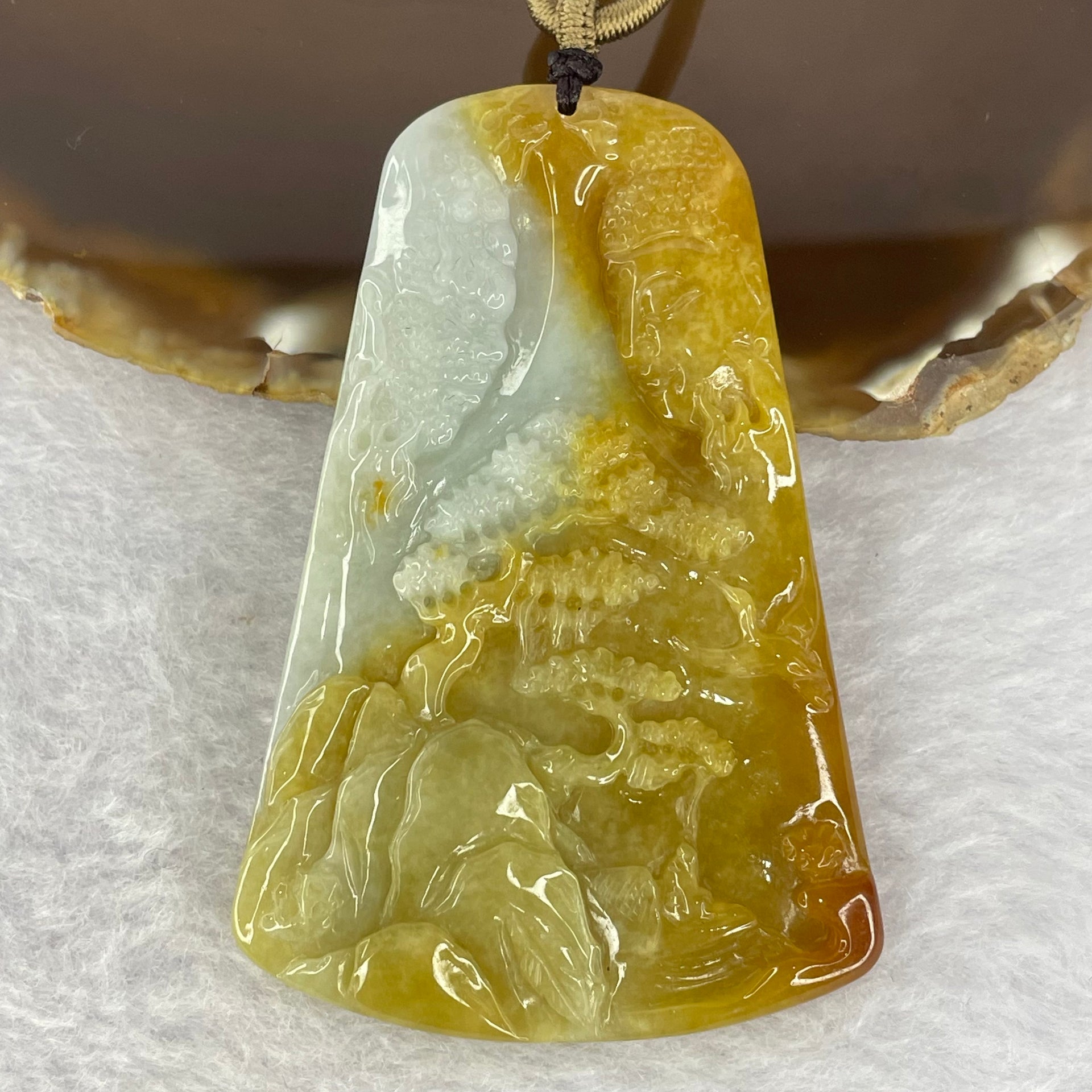 Type A 4 Colours Yellow Green Lavender Red Jadeite Good VS Evil Shan Shui 一念之间 Pendant 34.98g 68.2 by 45.0 by 6.5mm - Huangs Jadeite and Jewelry Pte Ltd