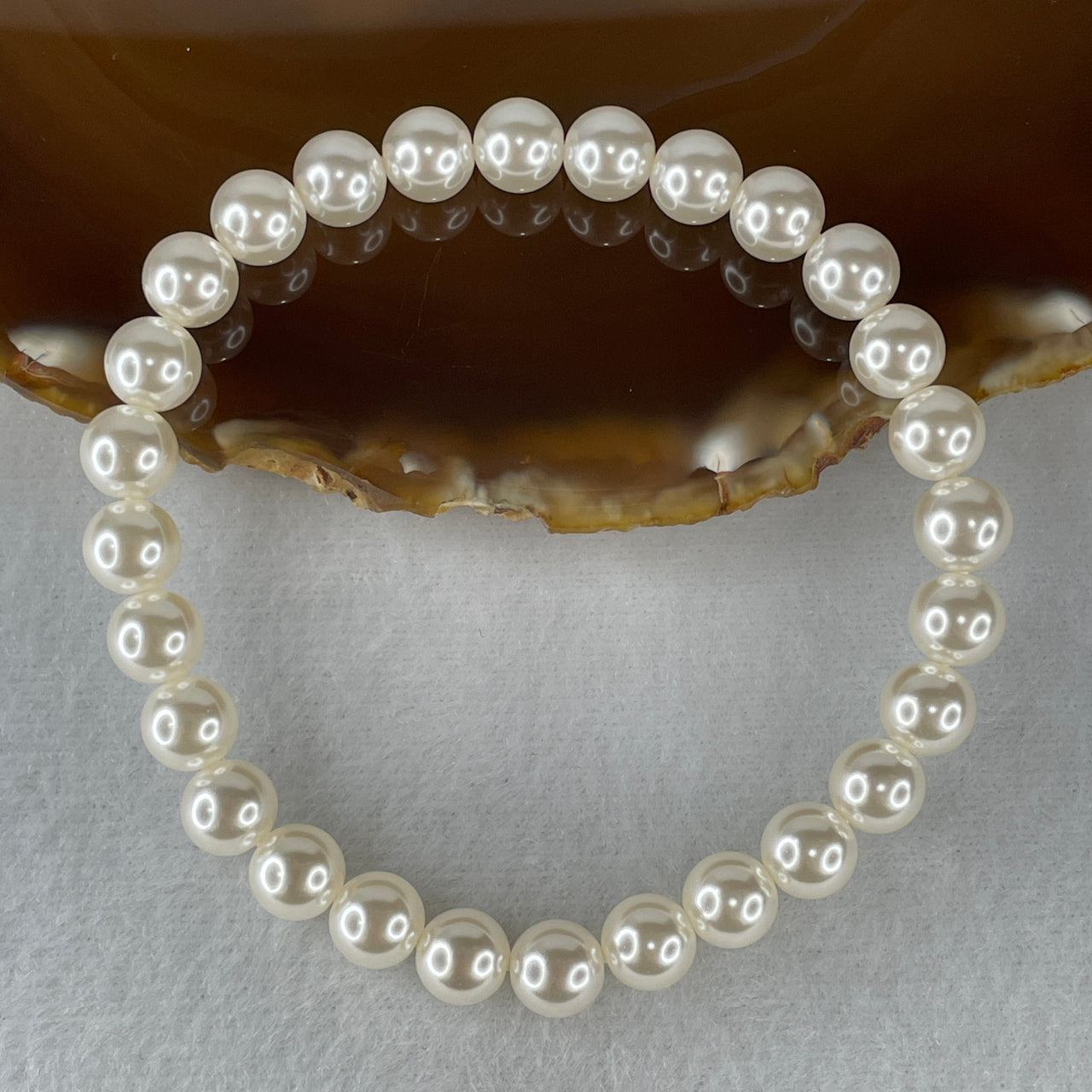 Natural Faux White Pearl Beads Bracelet 18.25g 19cm 8.1mm 28 Beads