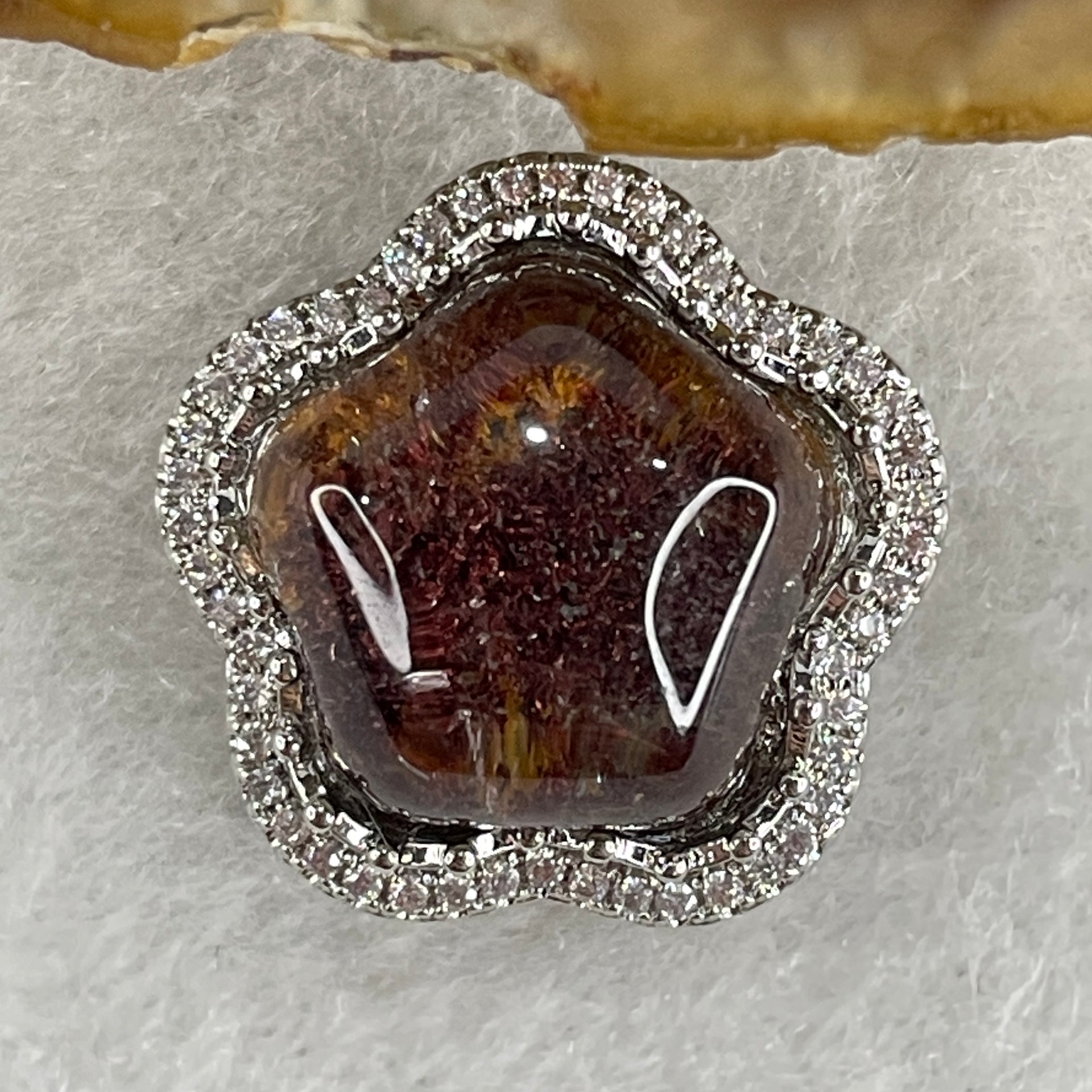 Natural Red Phantom Pendant Star Shape in S925 Sliver with Cubic Zirconia 4.94g 13.7 by 14.0 by 5.0mm - Huangs Jadeite and Jewelry Pte Ltd