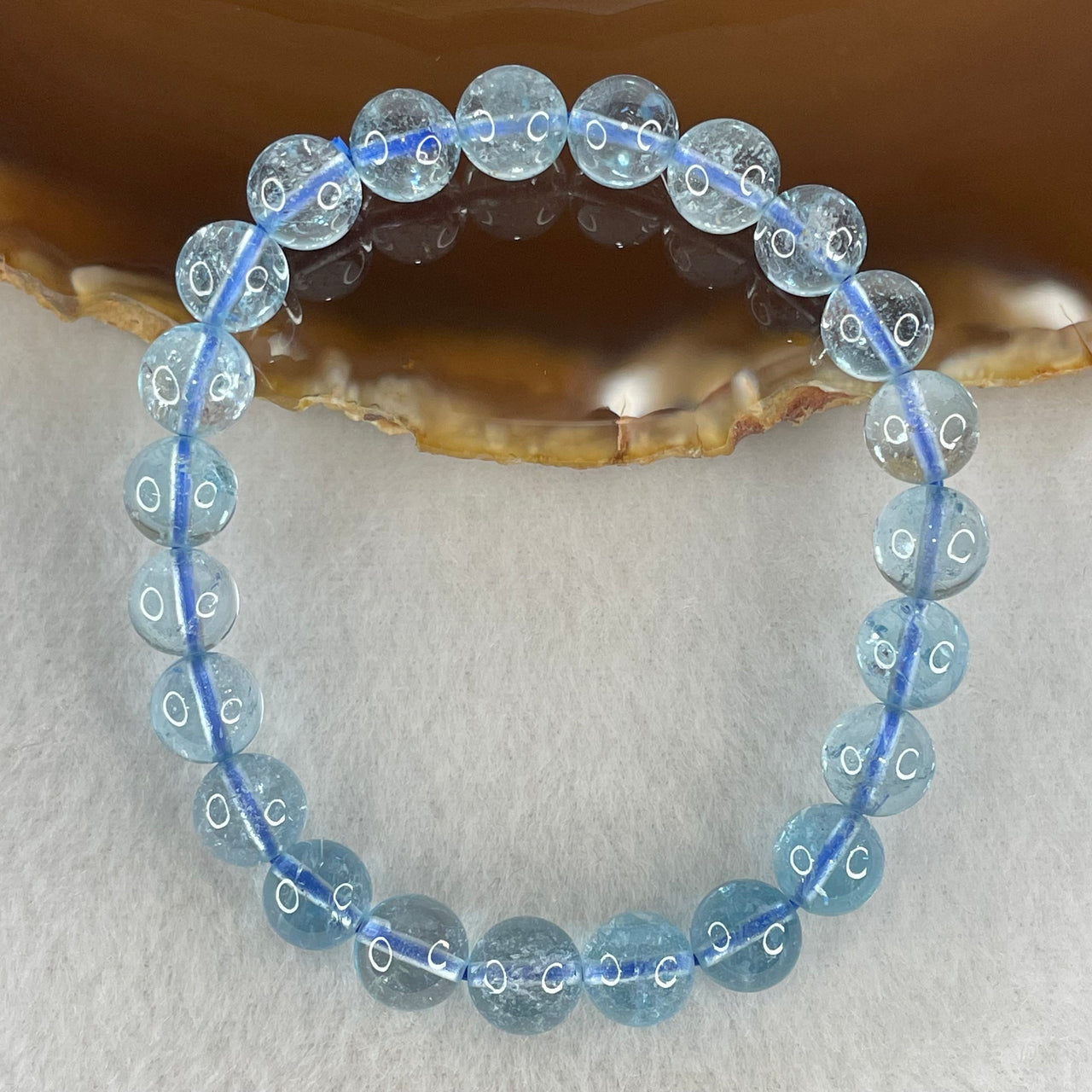 Above Average Natural Blue Topaz Beads Bracelet 23.54g 15.5cm 8.4mm 23 Beads - Huangs Jadeite and Jewelry Pte Ltd