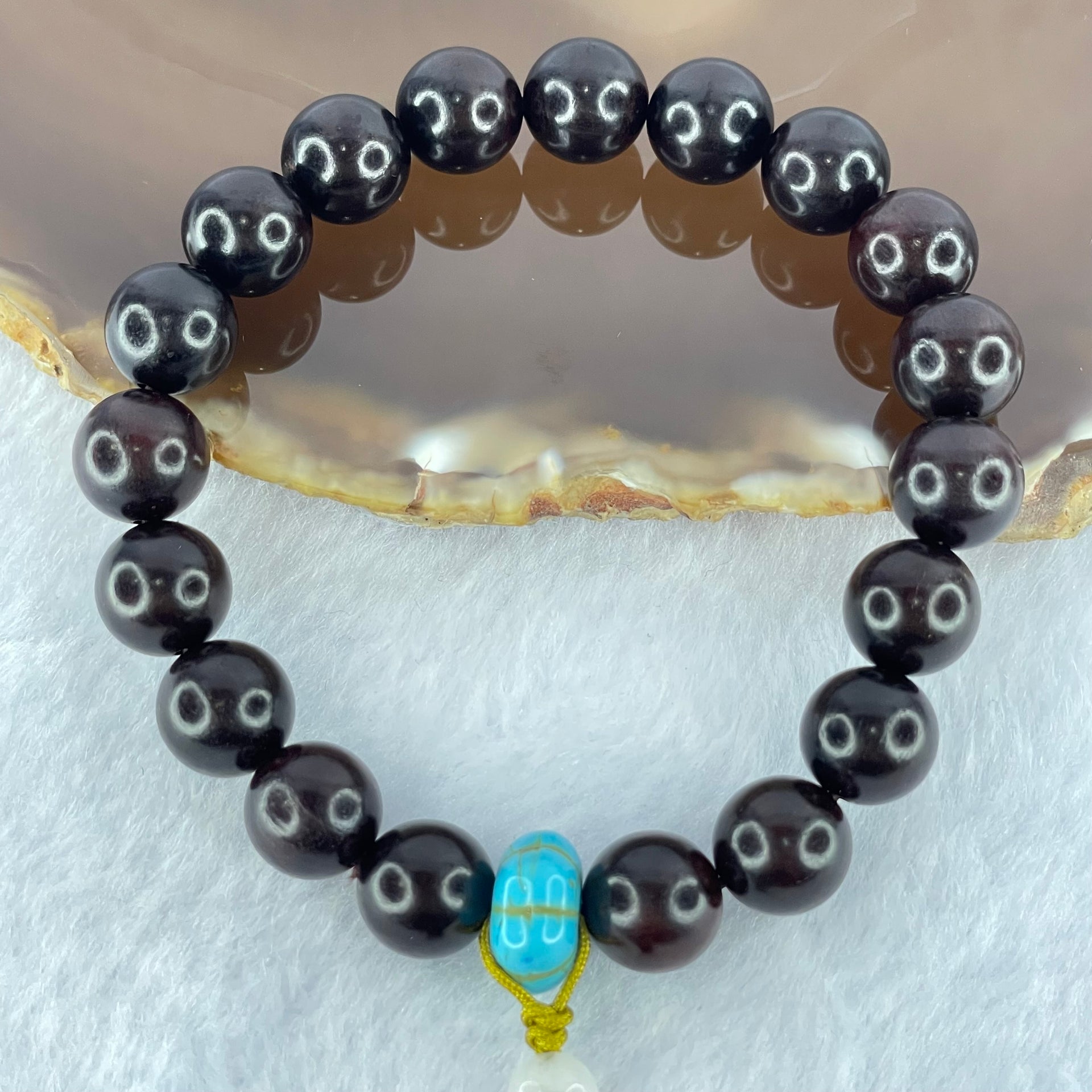 Natural Zitan Wood Beads with Turquoise Bracelet 15.30g 17cm 10.3mm 19 Beads - Huangs Jadeite and Jewelry Pte Ltd