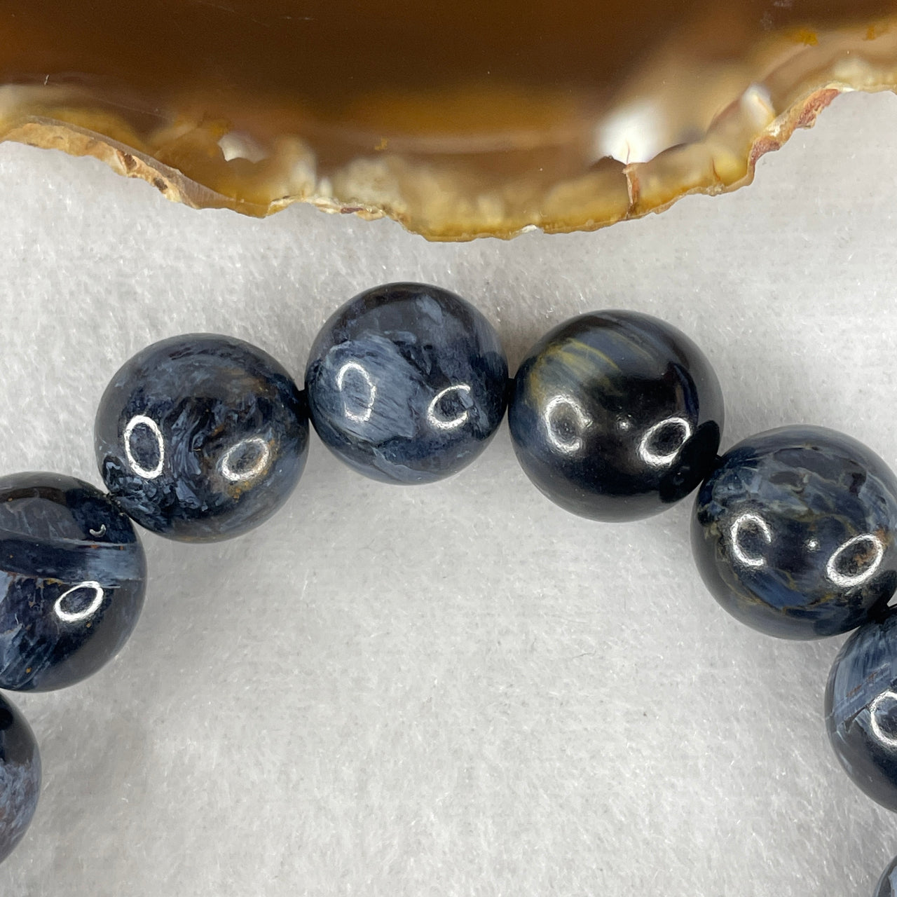 Collector Grade Natural Blue Pietersite Beads Bracelet | 14.8mm Stone Chatoyant Statement (62.16g | 17cm Wrist Sizing | 15 Beads)