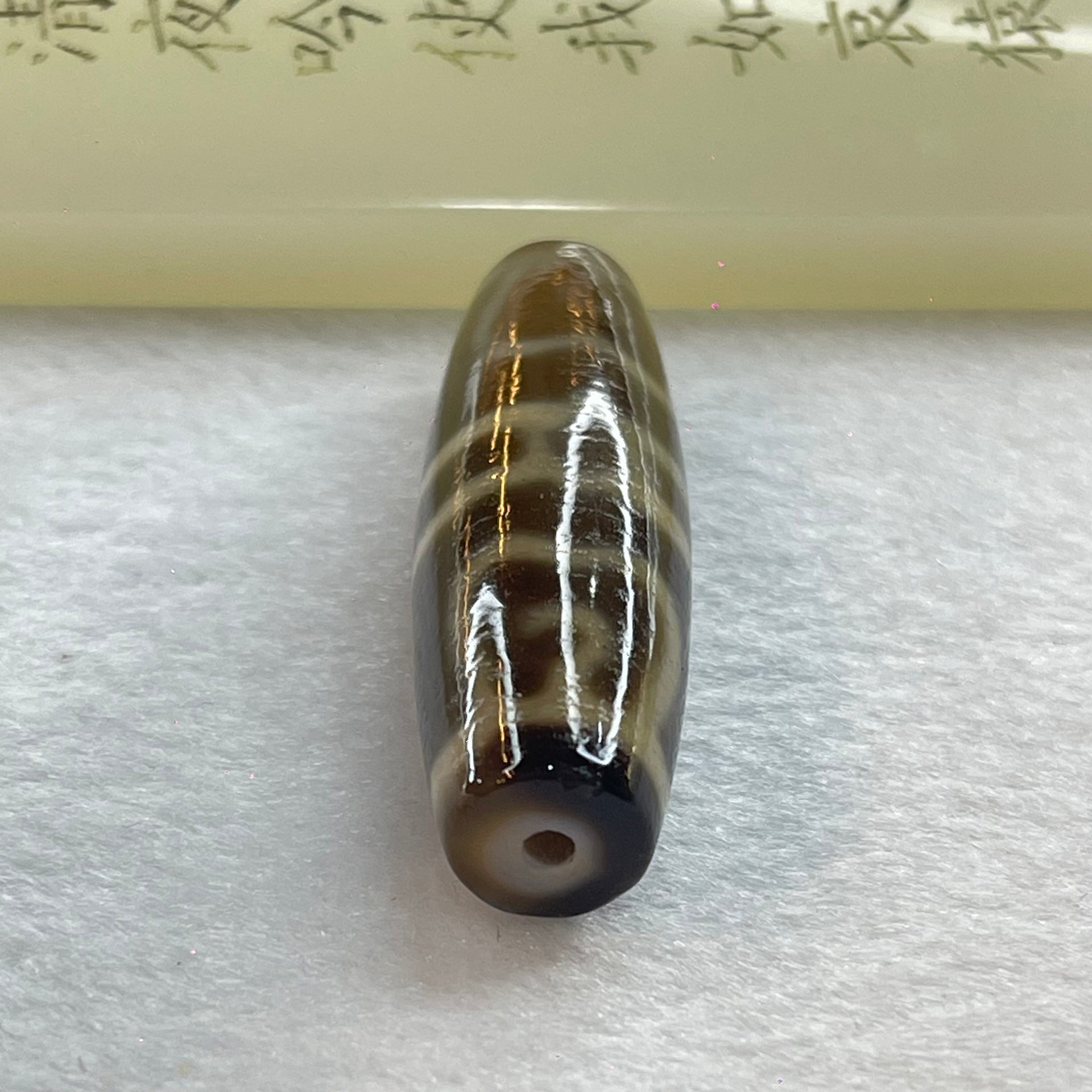 Natural Powerful Tibetan Old Oily Agate Guru Dharma Hat Dzi Bead Heavenly Master (Tian Zhu) 莲师法帽天珠 16.33g 48.2 by 14.8mm - Huangs Jadeite and Jewelry Pte Ltd