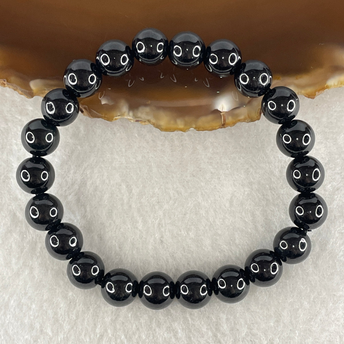 Certified Type A Black Omphacite Jadeite Bead Bracelet | (23.12g | 14.5cm Wrist | 8.4mm | 22 Beads | Synergy, Negative Energy Shield, Wealth Lock & Spiritual Power)