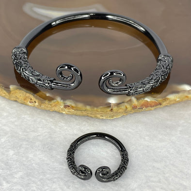 925 Sliver in Black Colour Monkey God/King Tightening Curse Bracelet and Ring Set 26.94g 13.5 by 6.7 mm / 3.38g 8.8 by 3.1 mm - Huangs Jadeite and Jewelry Pte Ltd