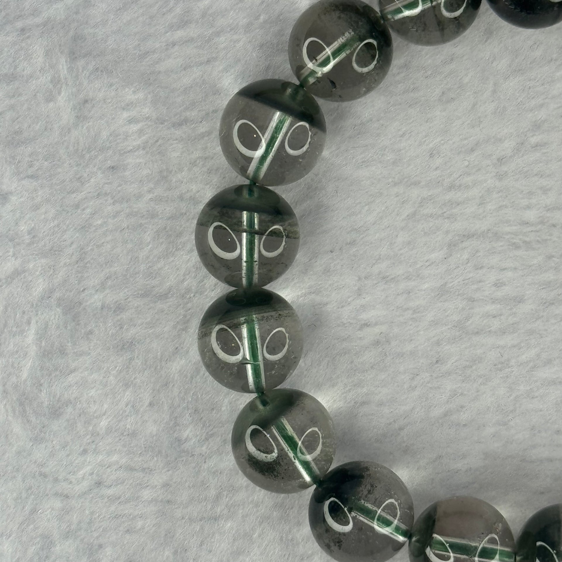 Very Good Grade Natural Green Phantom Quartz Beads Bracelet 39.25g 18cm 11.6mm 18 Beads - Huangs Jadeite and Jewelry Pte Ltd