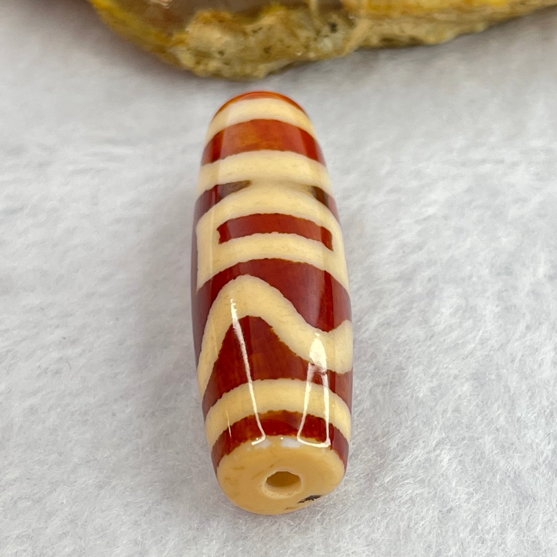 Natural Powerful Tibetan Old Oily Red Orange White Agate Sky Door Serenity 1 Eye Dzi Bead Heavenly Master (Tian Zhu) 一眼天诛 8.98g 38.1 by 12.1mm - Huangs Jadeite and Jewelry Pte Ltd